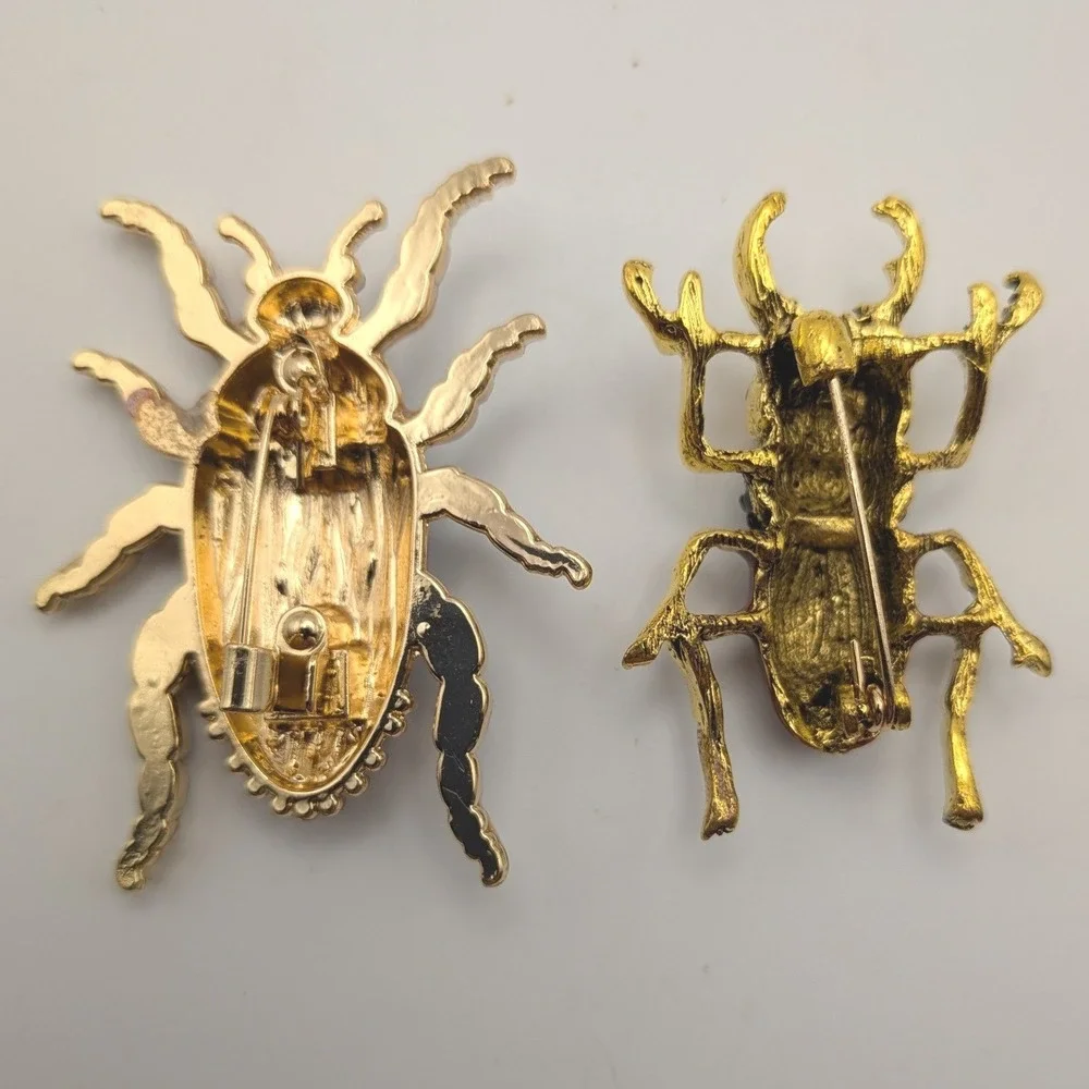 Vintage Inspired Beetle Brooch Blue White Chinoiserie & Enamel Stag Bug Pin
